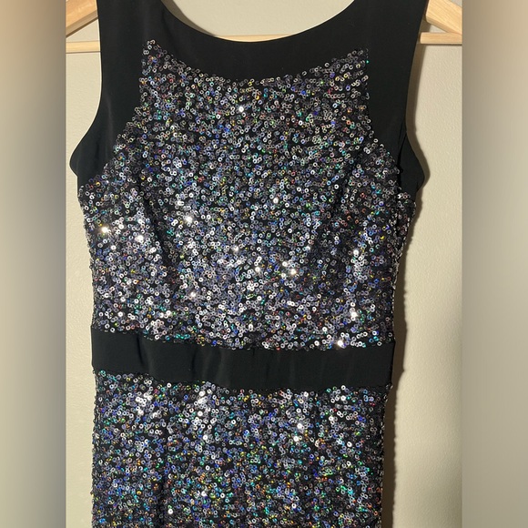 Badgley Mischka Collection Dress Sequin Silver Hourglass Mermaid Pencil Maxi - Picture 2 of 8